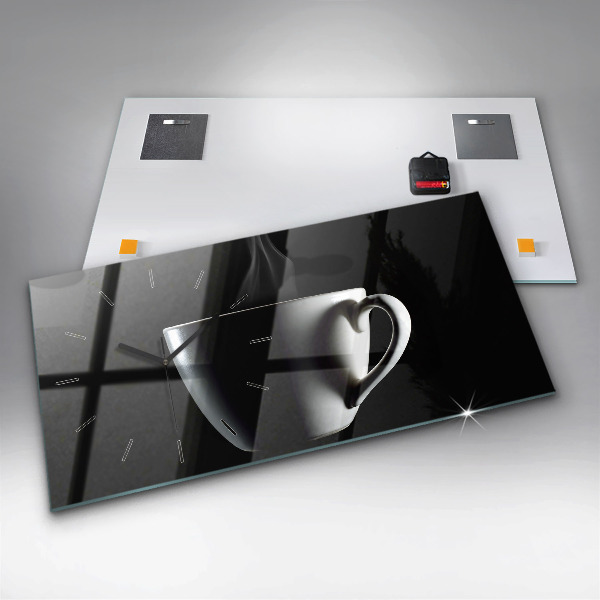 Glass wall clock rectangular A cup of coffee