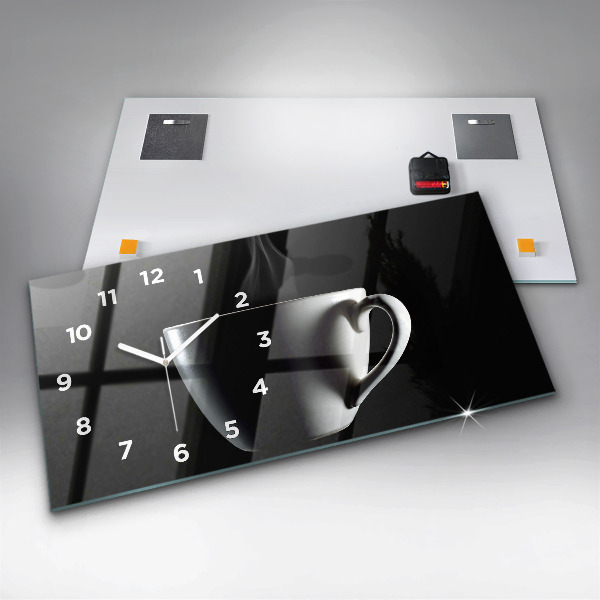 Glass wall clock rectangular A cup of coffee