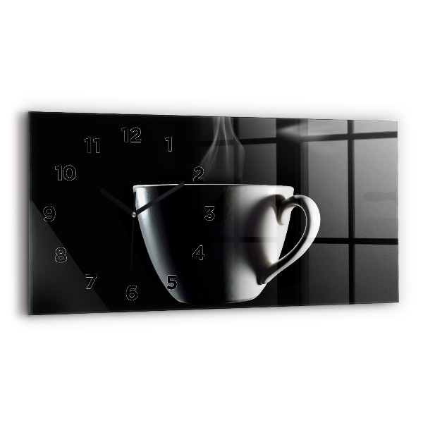 Glass wall clock rectangular A cup of coffee