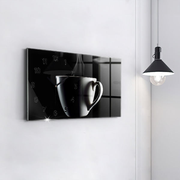 Glass wall clock rectangular A cup of coffee