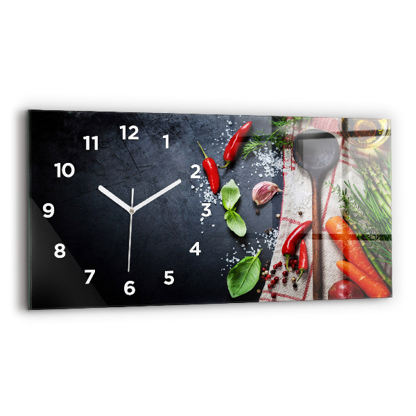 Glass wall clock rectangular Vegetables