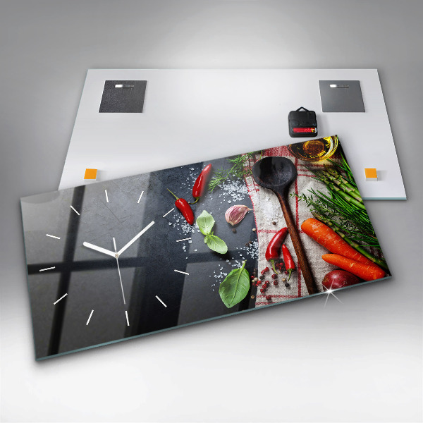 Glass wall clock rectangular Vegetables