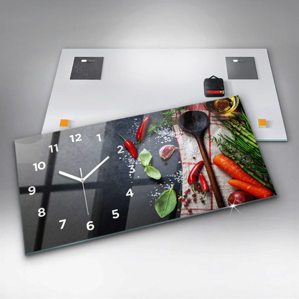 Glass wall clock rectangular Vegetables