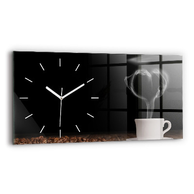 Glass wall clock rectangular A cup of hot coffee