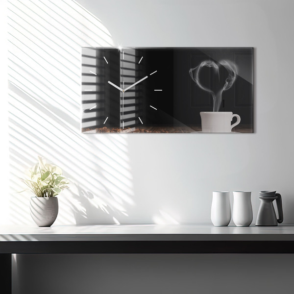Glass wall clock rectangular A cup of hot coffee