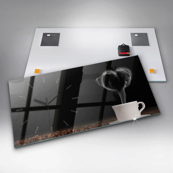 Glass wall clock rectangular A cup of hot coffee