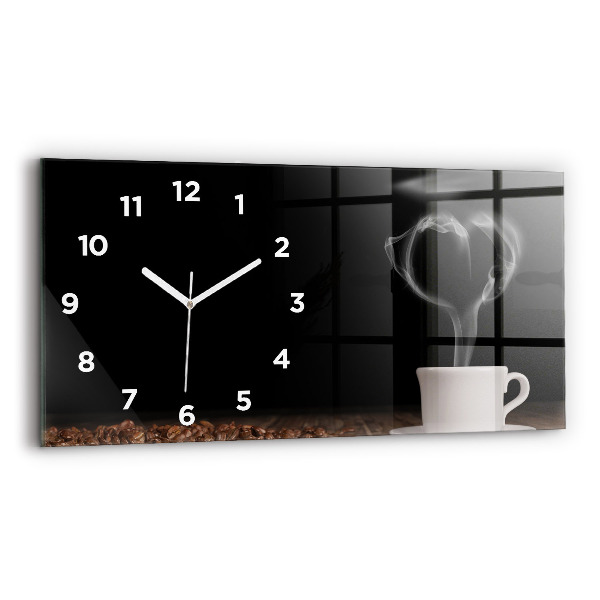 Glass wall clock rectangular A cup of hot coffee