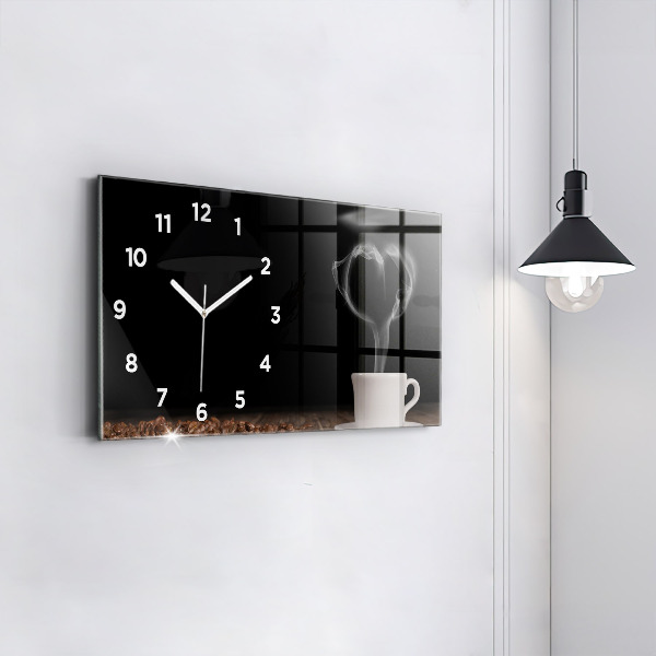 Glass wall clock rectangular A cup of hot coffee