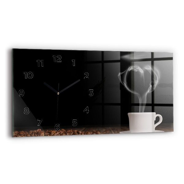 Glass wall clock rectangular A cup of hot coffee