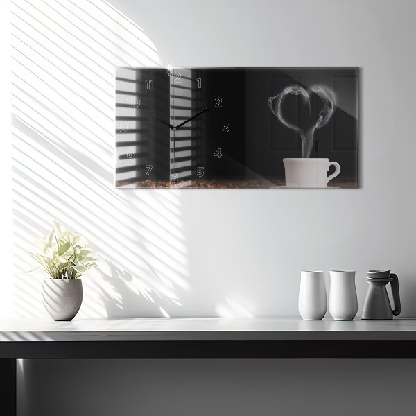 Glass wall clock rectangular A cup of hot coffee