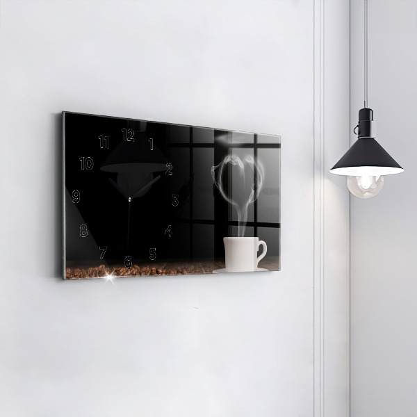 Glass wall clock rectangular A cup of hot coffee