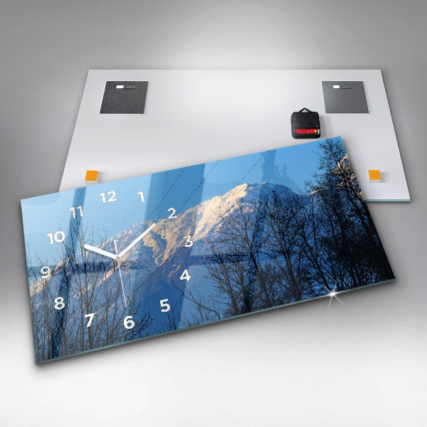 Glass wall clock rectangular Mountain view