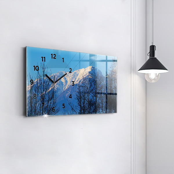 Glass wall clock rectangular Mountain view