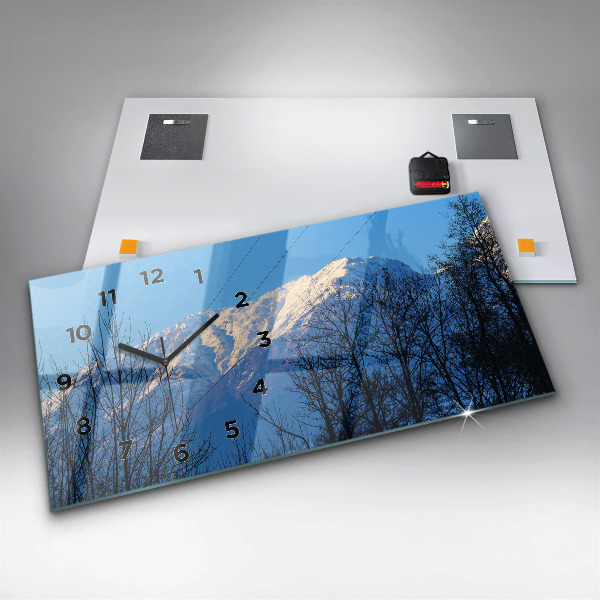Glass wall clock rectangular Mountain view