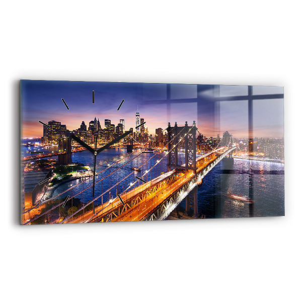 Glass wall clock rectangular New York and the sunset