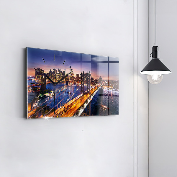Glass wall clock rectangular New York and the sunset