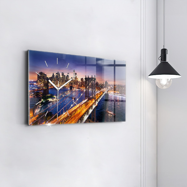 Glass wall clock rectangular New York and the sunset