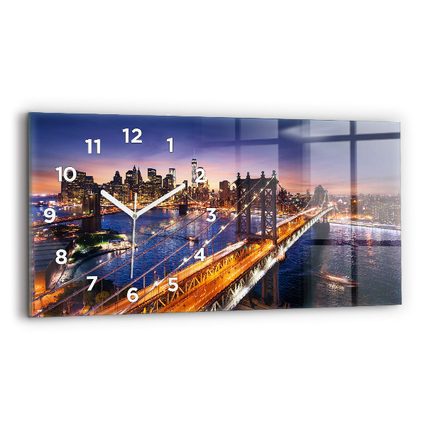 Glass wall clock rectangular New York and the sunset