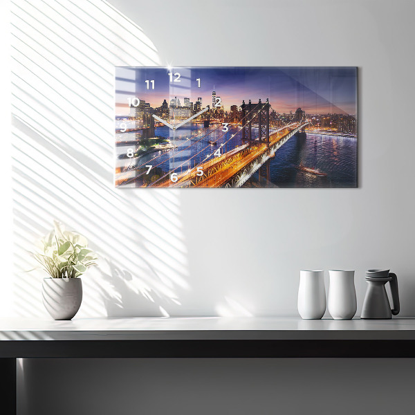 Glass wall clock rectangular New York and the sunset