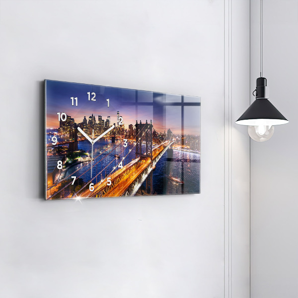 Glass wall clock rectangular New York and the sunset