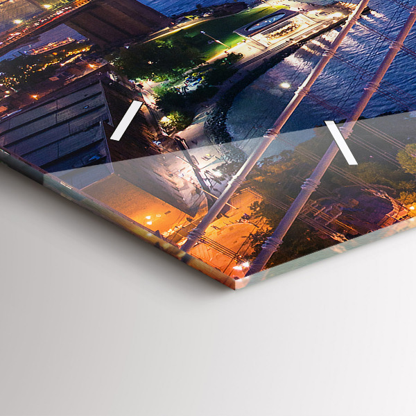 Glass wall clock rectangular New York and the sunset