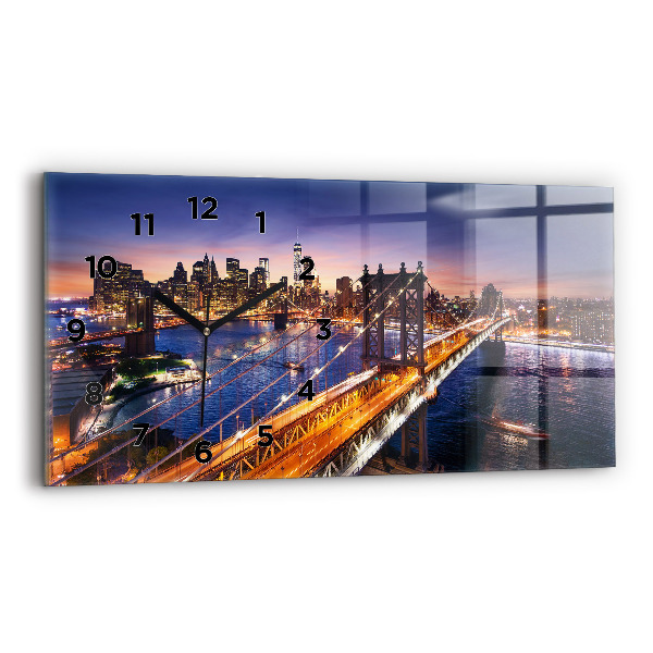 Glass wall clock rectangular New York and the sunset