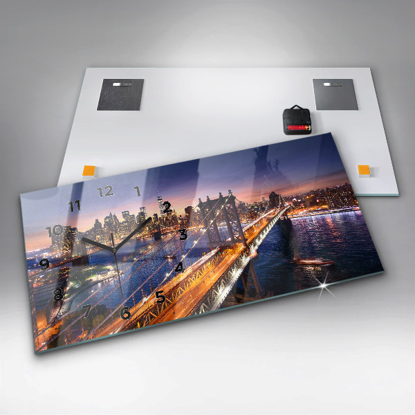 Glass wall clock rectangular New York and the sunset