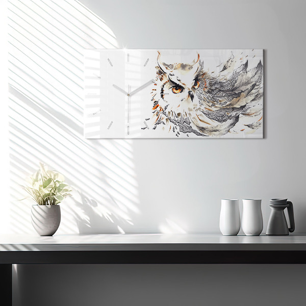 Glass wall clock rectangular Owl symbol of wisdom