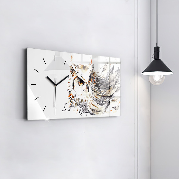 Glass wall clock rectangular Owl symbol of wisdom