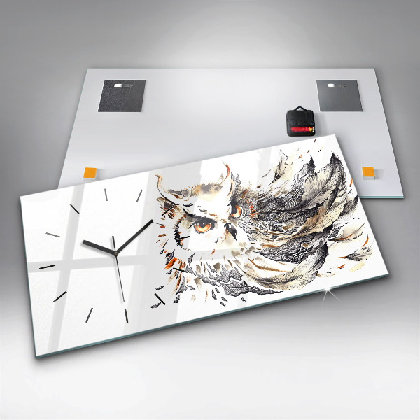 Glass wall clock rectangular Owl symbol of wisdom