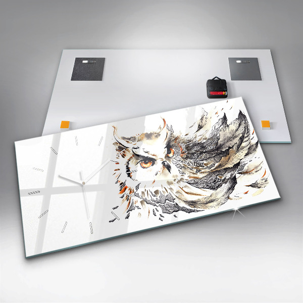 Glass wall clock rectangular Owl symbol of wisdom