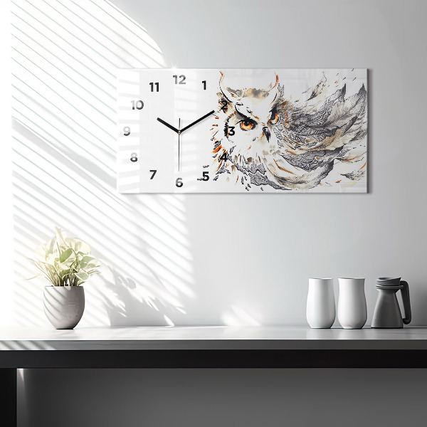 Glass wall clock rectangular Owl symbol of wisdom