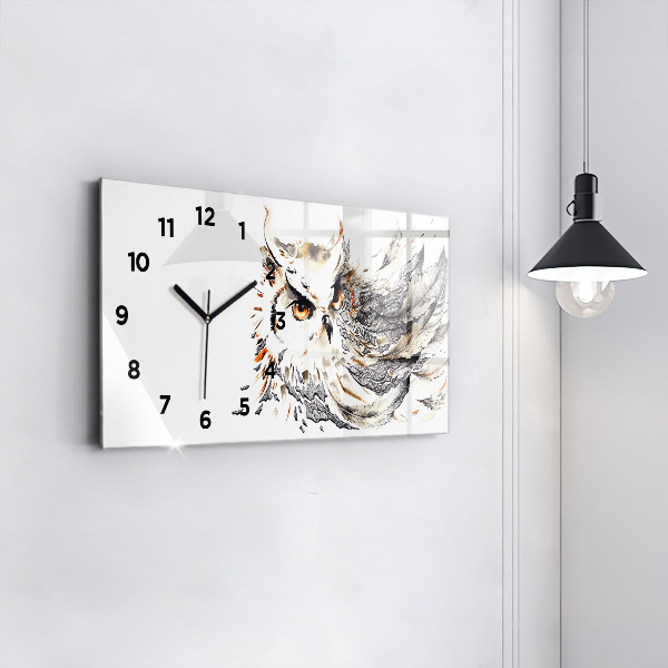Glass wall clock rectangular Owl symbol of wisdom