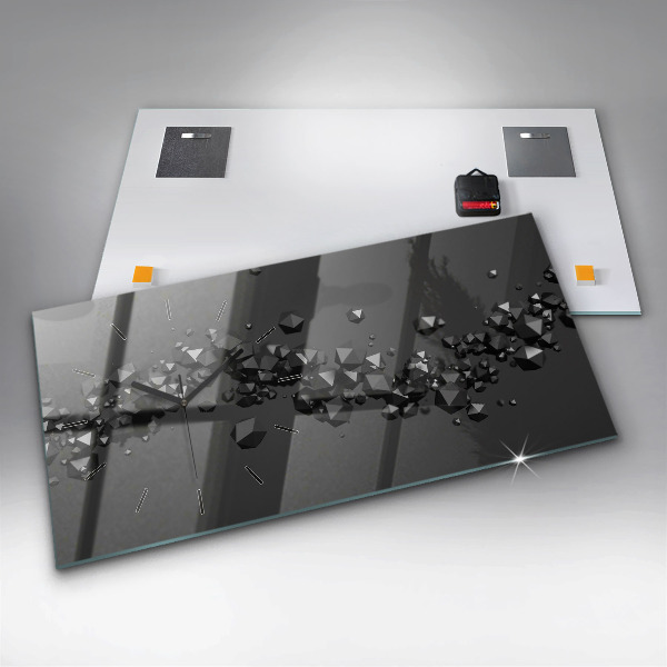 Glass wall clock rectangular Black abstraction