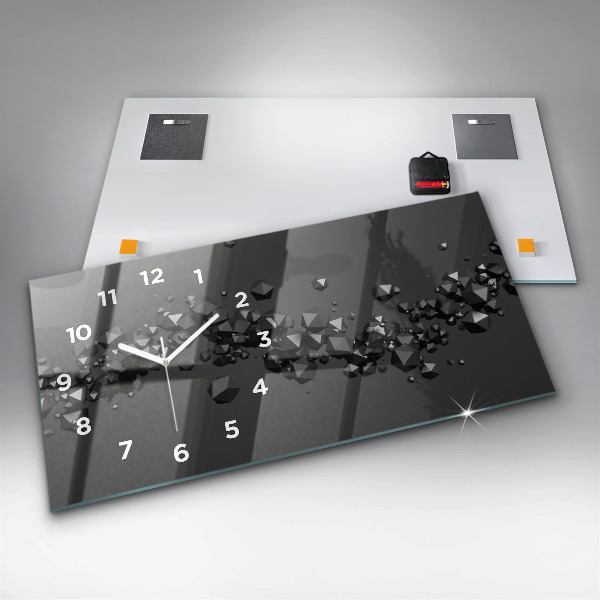 Glass wall clock rectangular Black abstraction