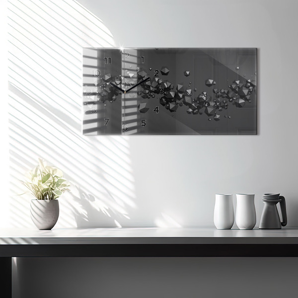 Glass wall clock rectangular Black abstraction