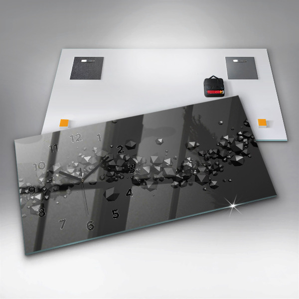 Glass wall clock rectangular Black abstraction