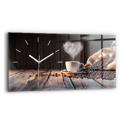 Glass wall clock rectangular A cup of coffee