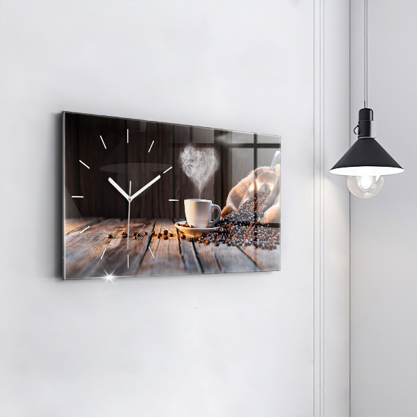 Glass wall clock rectangular A cup of coffee