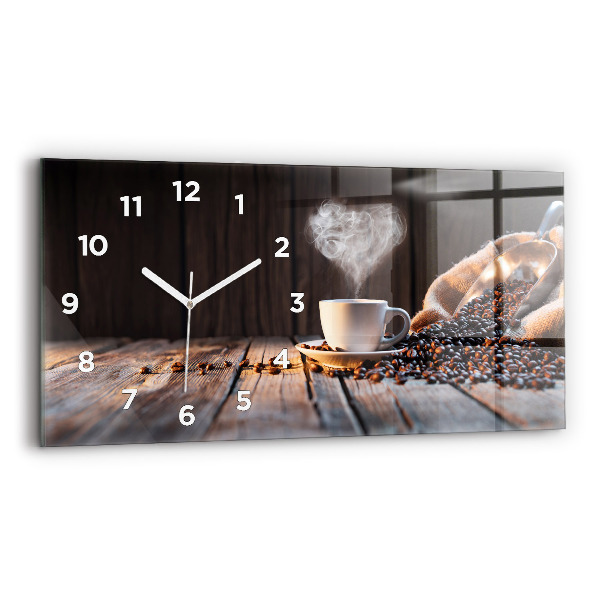 Glass wall clock rectangular A cup of coffee
