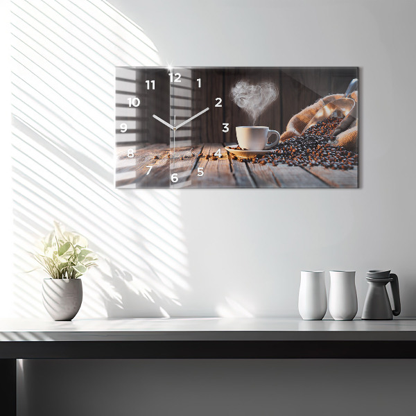 Glass wall clock rectangular A cup of coffee