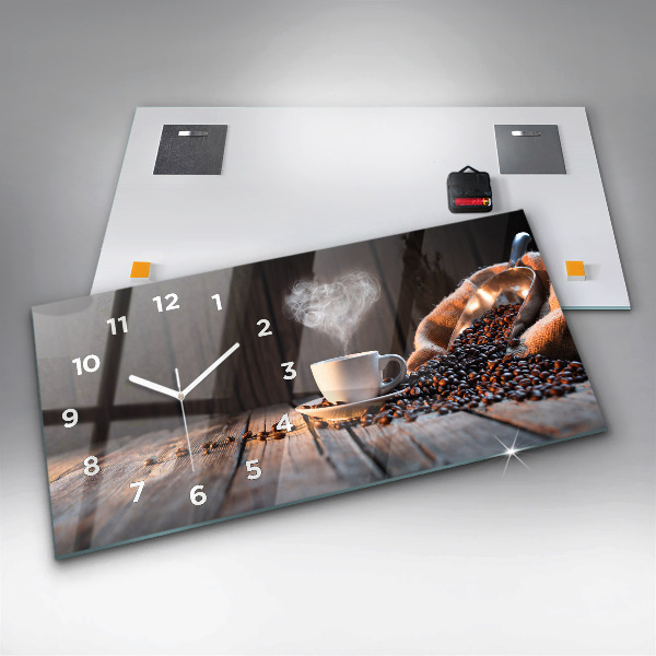 Glass wall clock rectangular A cup of coffee
