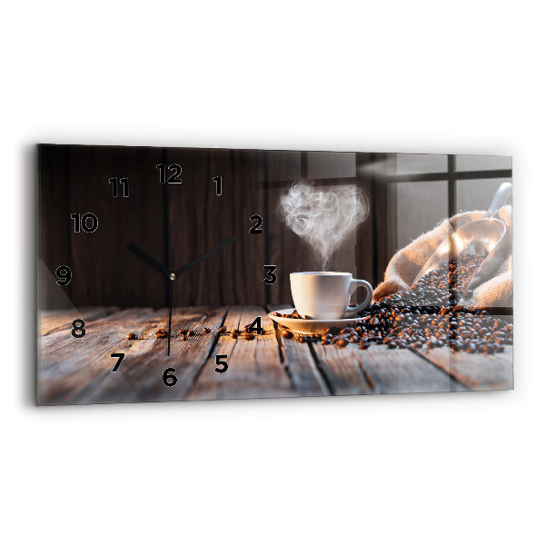 Glass wall clock rectangular A cup of coffee