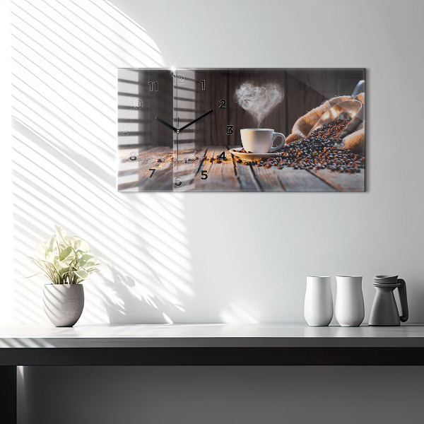 Glass wall clock rectangular A cup of coffee