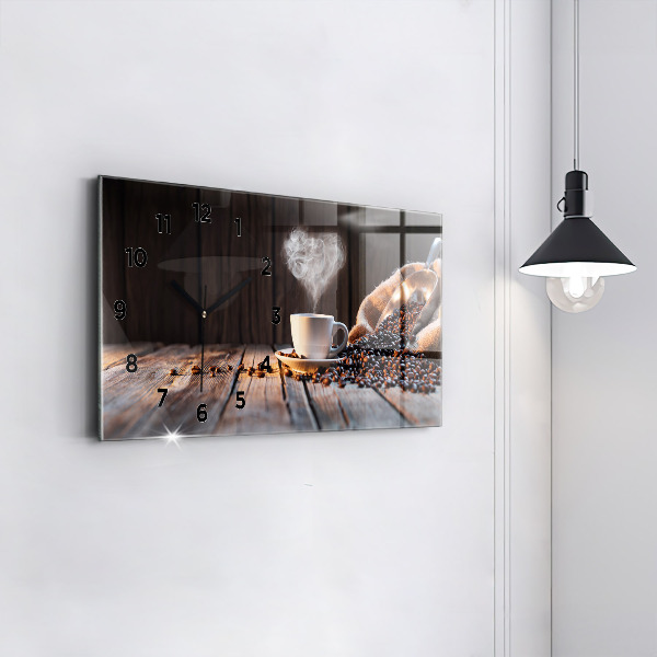 Glass wall clock rectangular A cup of coffee