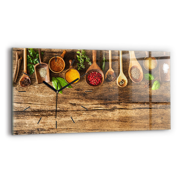 Glass wall clock rectangular Spoons of spices