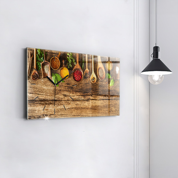 Glass wall clock rectangular Spoons of spices