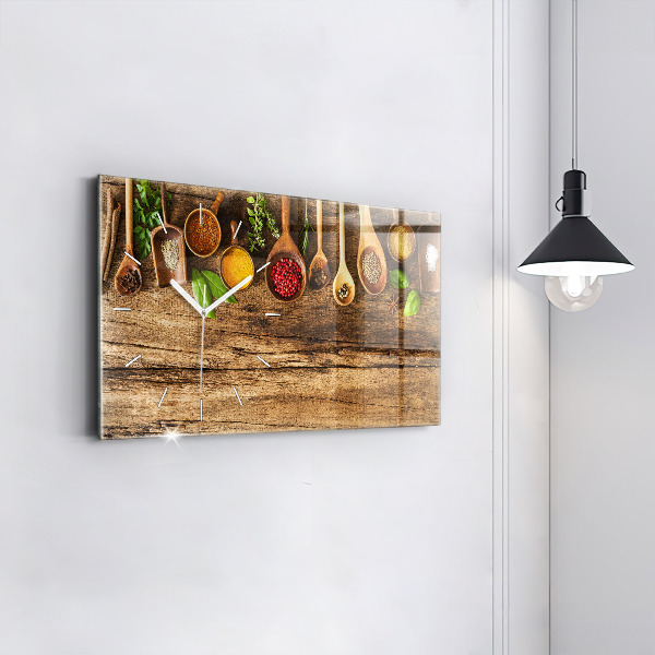 Glass wall clock rectangular Spoons of spices