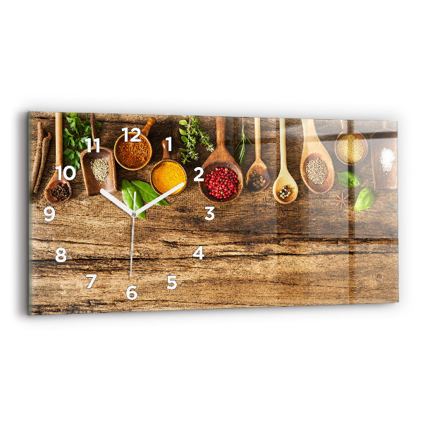 Glass wall clock rectangular Spoons of spices