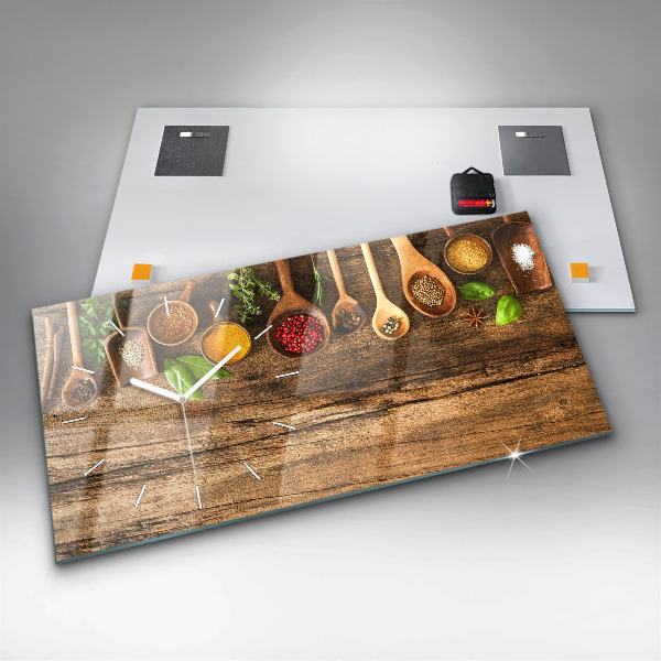 Glass wall clock rectangular Spoons of spices